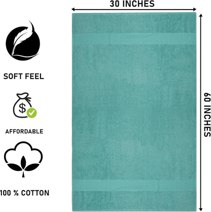 Torquise Bath Towels (30 x 60 Inches) – 100% Ring-Spun Cotton | 500 GSM| Pack of 4