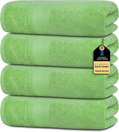 Sage Bath Towels (30 x 60 Inches) – 100% Ring-Spun Cotton | 500 GSM | Pack of 4