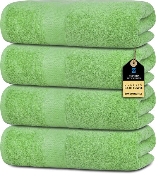 Sage Bath Towels (30 x 60 Inches) – 100% Ring-Spun Cotton | 500 GSM | Pack of 4