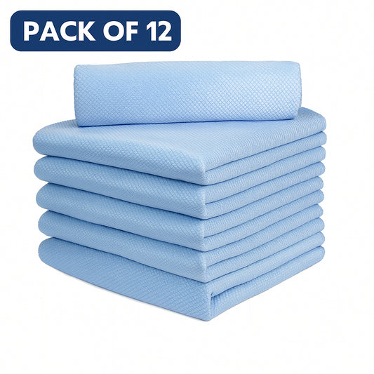 15x24 Diamond Pattern Microfiber Towels - Pack of 12 |Light Blue |