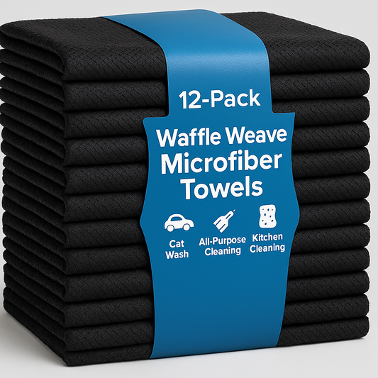 15x24 Black Waffle Weave Microfiber Towels Pack of 12 - 280 GSM