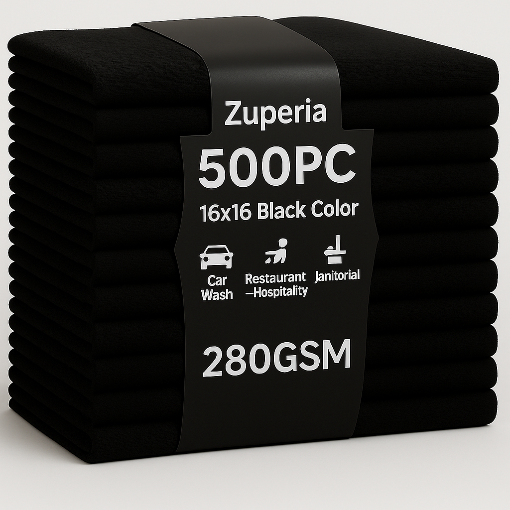 Bulk 16x16 Microfiber Towels -GSM 280 |Black| 500 PCS