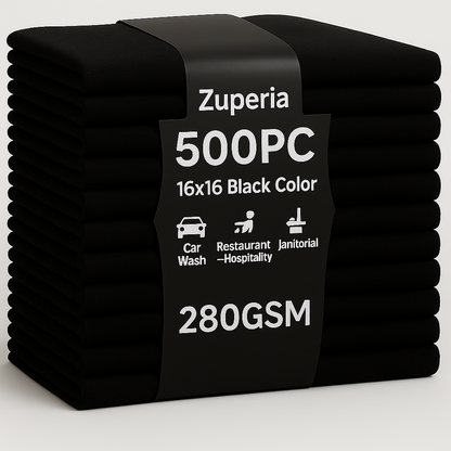 Bulk 16x16 Microfiber Towels -GSM 280 |Black| 500 PCS
