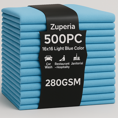 Bulk 16x16 Microfiber Towels -GSM 280 |Light Blue| 500 PCS