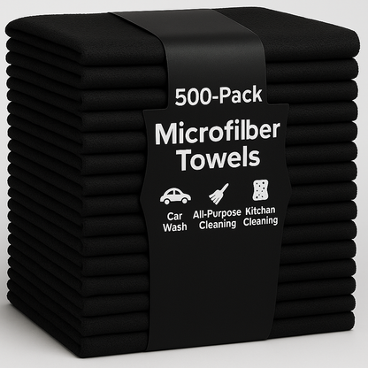 16x16 Irregular Microfiber Towels Pack of 500 – 250 GSM | Bulk Bale Pack | Black