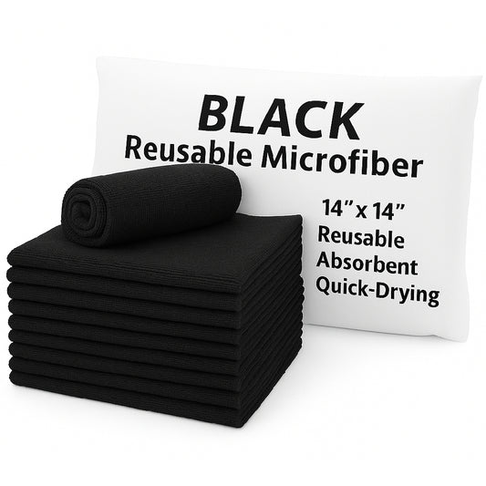 14x14 Microfiber Cleaning Towels – 50 Pack  |Black|