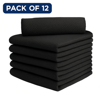 15x24 Diamond Pattern Microfiber Towels - Pack of 12 |Black|