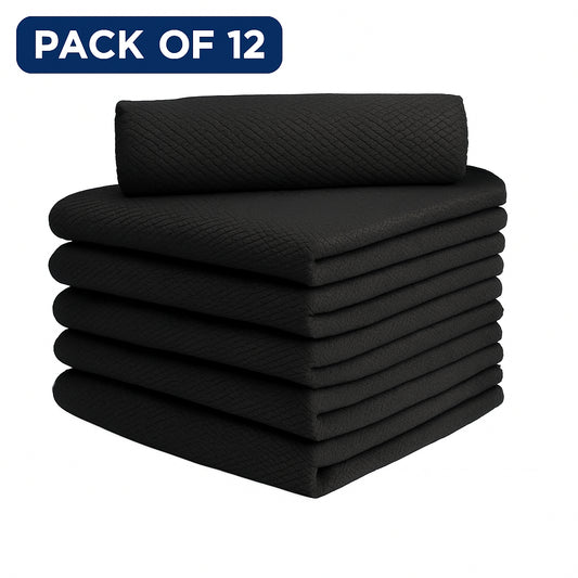 15x24 Diamond Pattern Microfiber Towels - Pack of 12 |Black|