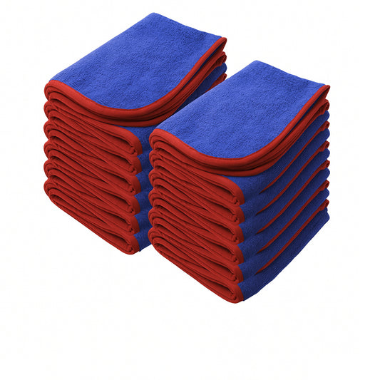 15"x24" Royal Blue Microfiber Cleaning Towels with Red Trim-500 GSM Pack of 12