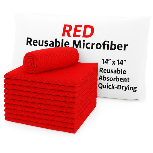 14x14 Microfiber Cleaning Towels – 50 Pack  |Red|