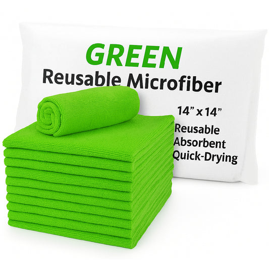 14x14 Microfiber Cleaning Towels – 50 Pack |Green|