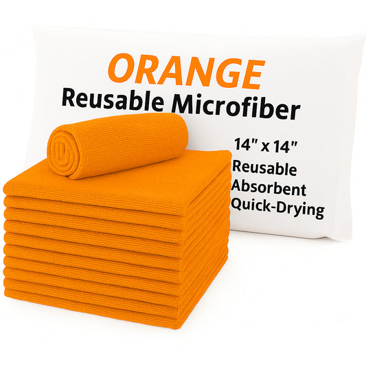 14x14 Microfiber Cleaning Towels – 50 Pack  |Orange|
