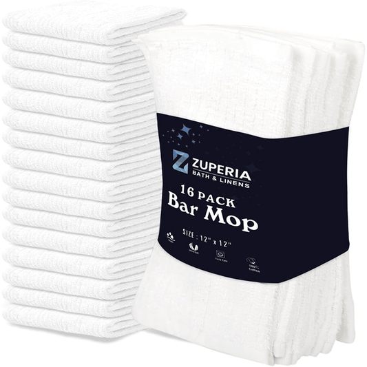 Premium Ribbed Bar Mops White – | 100% Cotton | 12" x 12" | 20 Oz per Dzn