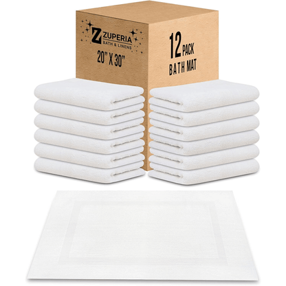 ZUPERIA White Bath Mats – 20" x 30" | 100% Cotton | 645 GSM