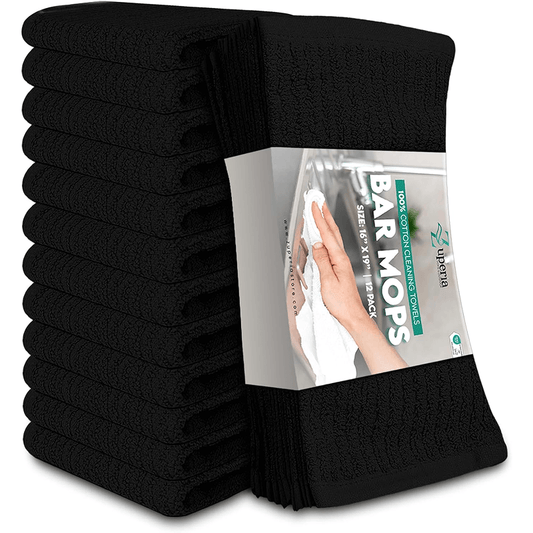 Bar Mop Towels Black – 16" x 19" | 100% Ring-Spun Cotton | 32 Oz per Dzn