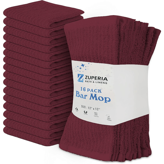 Premium Ribbed Bar Mops Red – | 100% Cotton | 12" x 12" | 20 Oz per Dzn