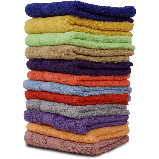 Cotton Washcloths (12 x 12 Inches) - | 100% Cotton | 500 GSM (Dark, Light & Bright Colors) | Pack of 12
