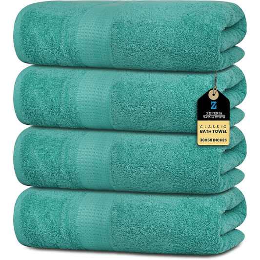 Torquise Bath Towels (30 x 60 Inches) – 100% Ring-Spun Cotton | 500 GSM| Pack of 4