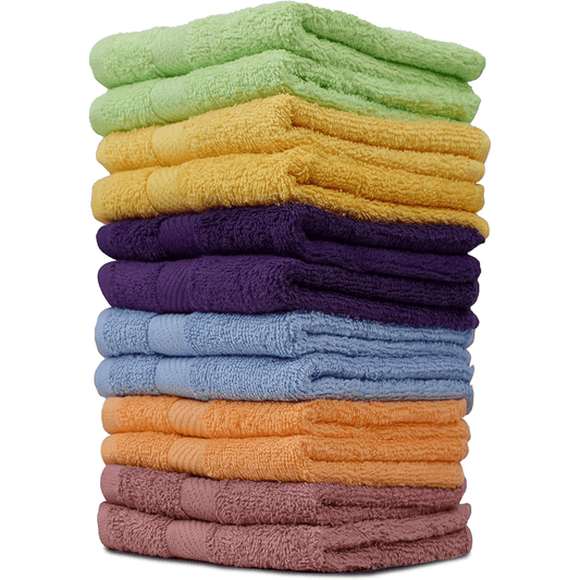 Cotton Washcloths (12 x 12 Inches) - | 100% Cotton | 500 GSM (Bright Colors) | Pack of 12