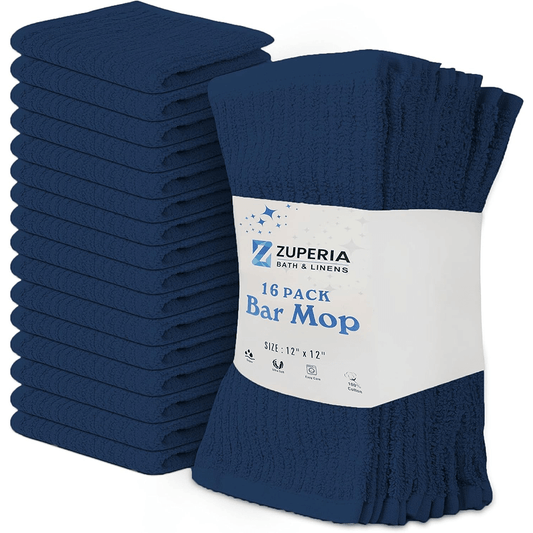 Premium Ribbed Bar Mops Navy Blue– | 100% Cotton | 12" x 12" | 20 Oz per Dzn