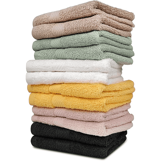 Cotton Washcloths (12 x 12 Inches) - | 100% Cotton | 500 GSM (6 Multicolors) | Pack of 12