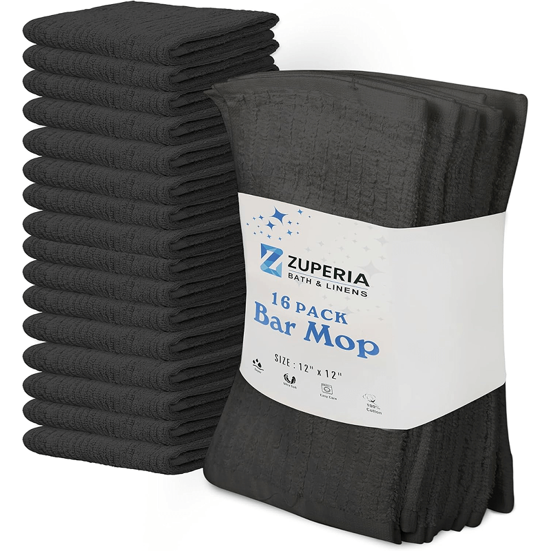Premium Ribbed Bar Mops Grey – | 100% Cotton | 12" x 12" | 20 Oz per Dzn