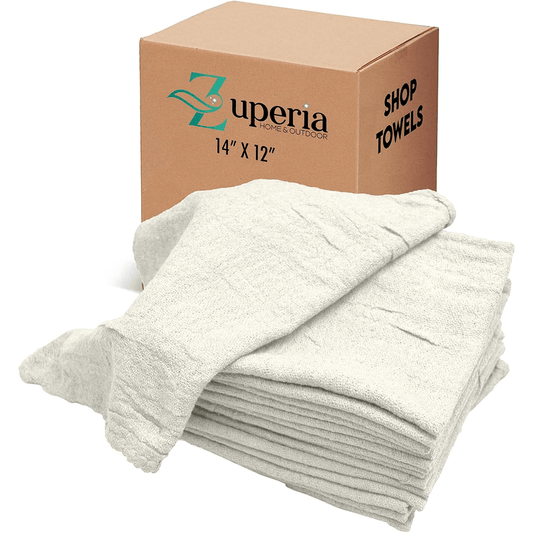 Shop Towels White – 14" x 12" | Cotton Cleaning Rags | 8.81 Lbs per 100Pk