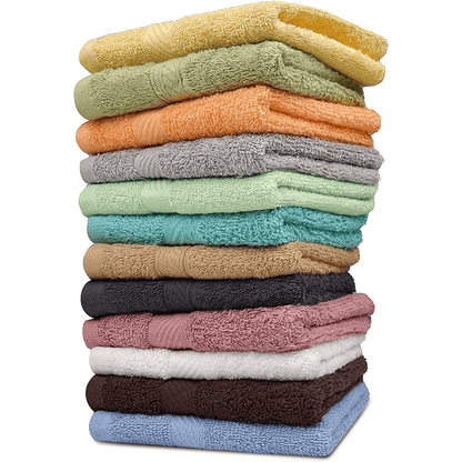 Cotton Washcloths (12 x 12 Inches) - | 100% Cotton | 500 GSM (12 Multi Colors) | Pack of 12