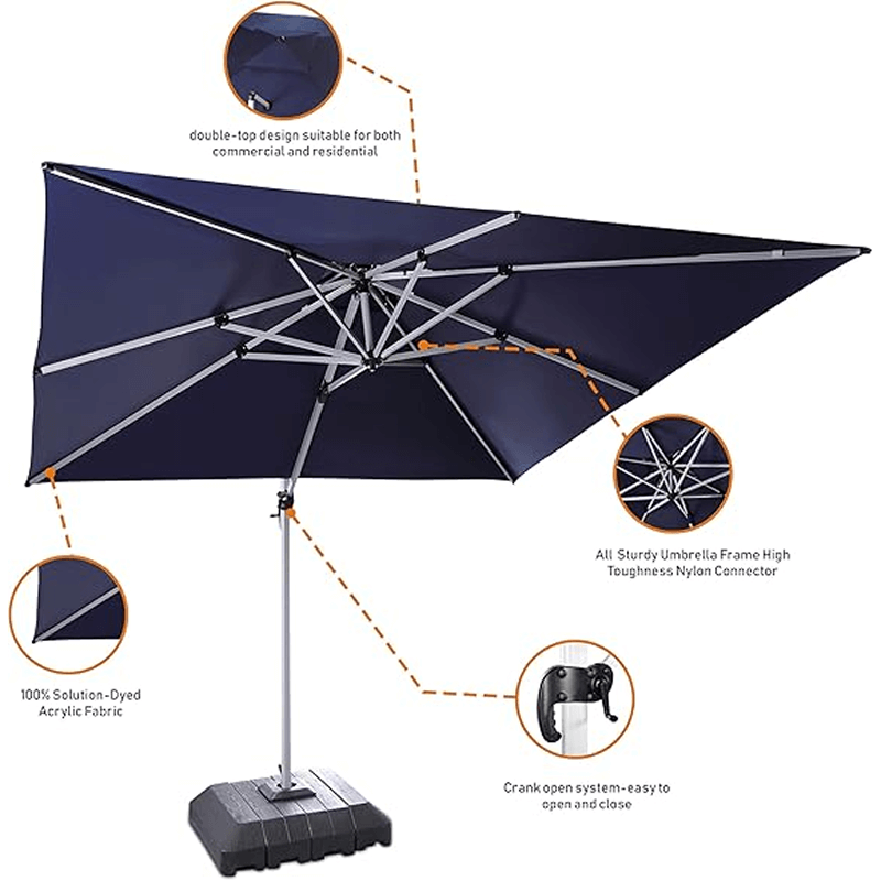 Cantilever Patio Umbrella (10x10 ft, Navy, Solar LED)