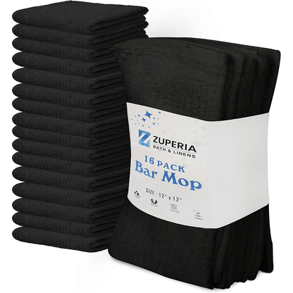 Premium Ribbed Bar Mops Black – | 100% Cotton | 12" x 12" | 20 Oz per Dzn