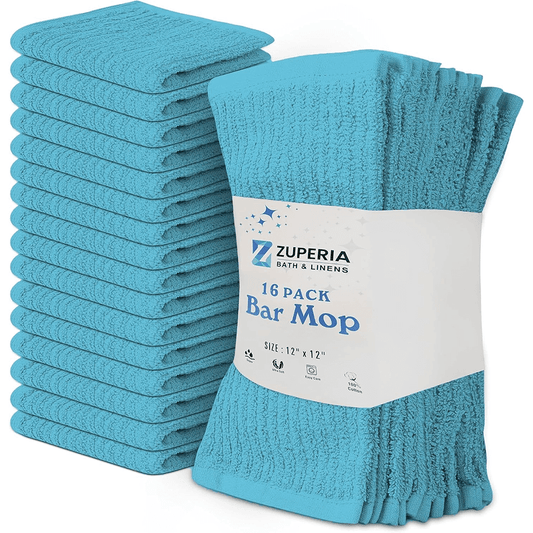 Premium Ribbed Bar Mops Aqua – | 100% Cotton | 12" x 12" | 20 Oz per Dzn