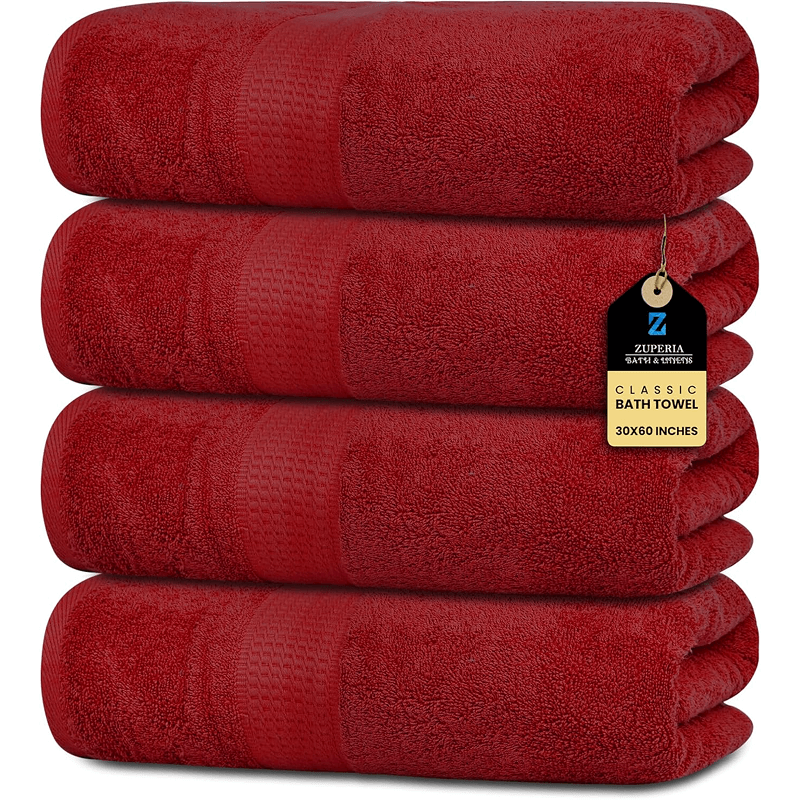 Burgundy Bath Towels (30 x 60 Inches) – 100% Ring-Spun Cotton | 500 GSM| Pack of 4