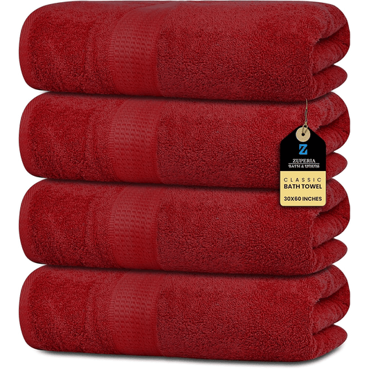 Burgundy Bath Towels (30 x 60 Inches) – 100% Ring-Spun Cotton | 500 GSM| Pack of 4
