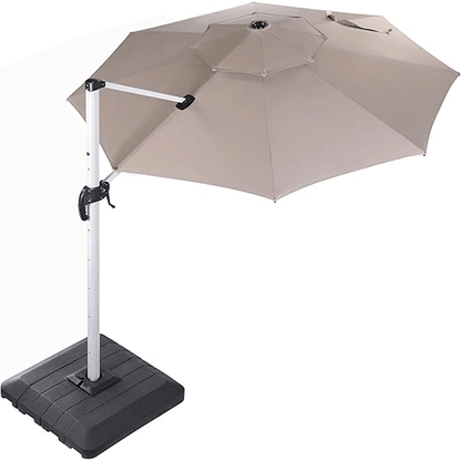 10 Feet Round Patio Umbrella with Solar Powered LED Lights (Beige)