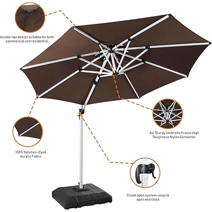 10 Feet Round Patio Umbrella with Solar Powered LED Lights (Coffee)