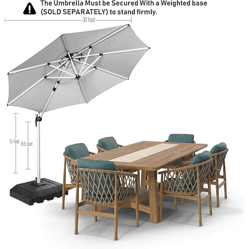 10 Feet Round Patio Umbrella with Solar Powered LED Lights (Dark Grey)