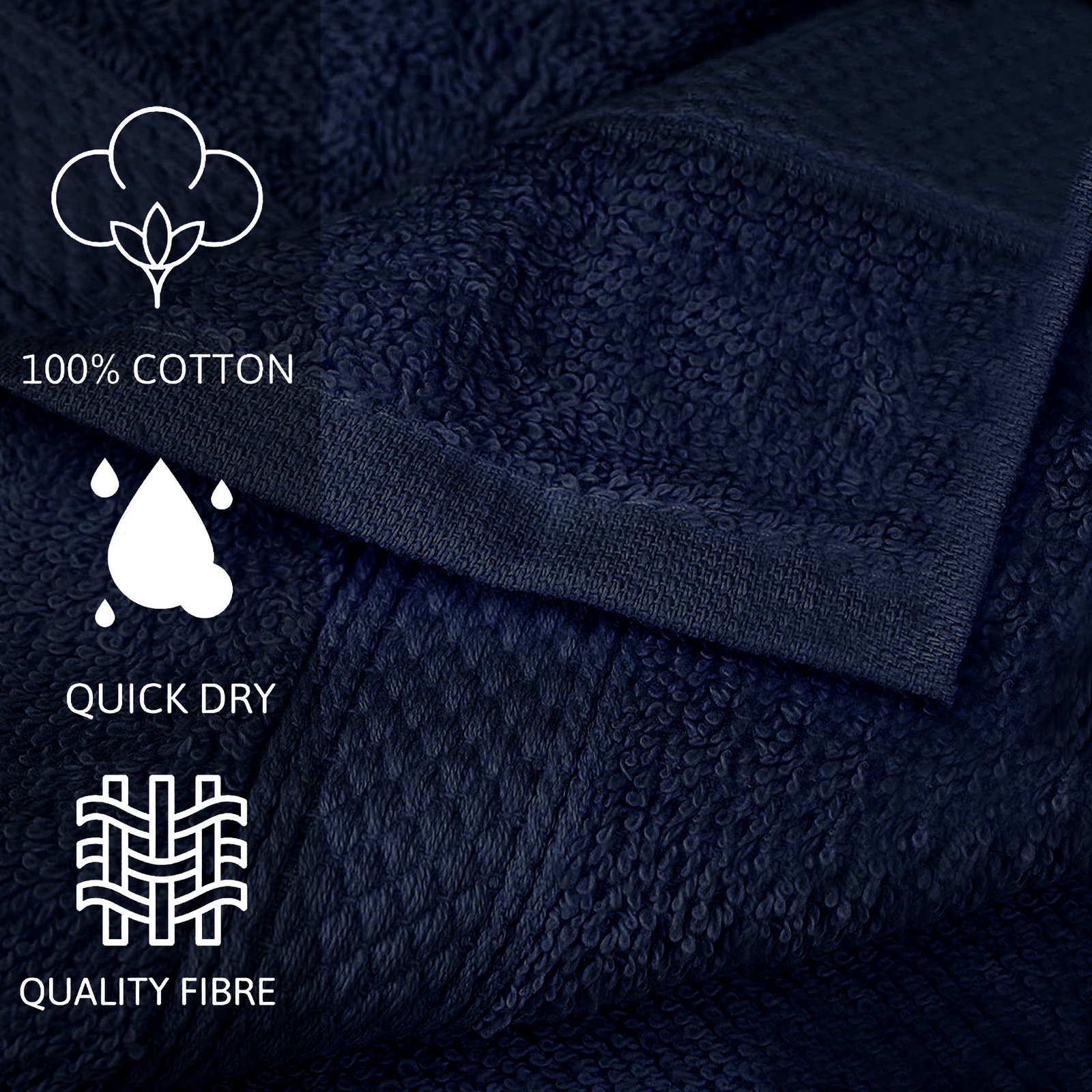 Premium Navy Blue Hand towels 16 x 28 Inches - 4lbs/dz (6 Pack) - Image 3