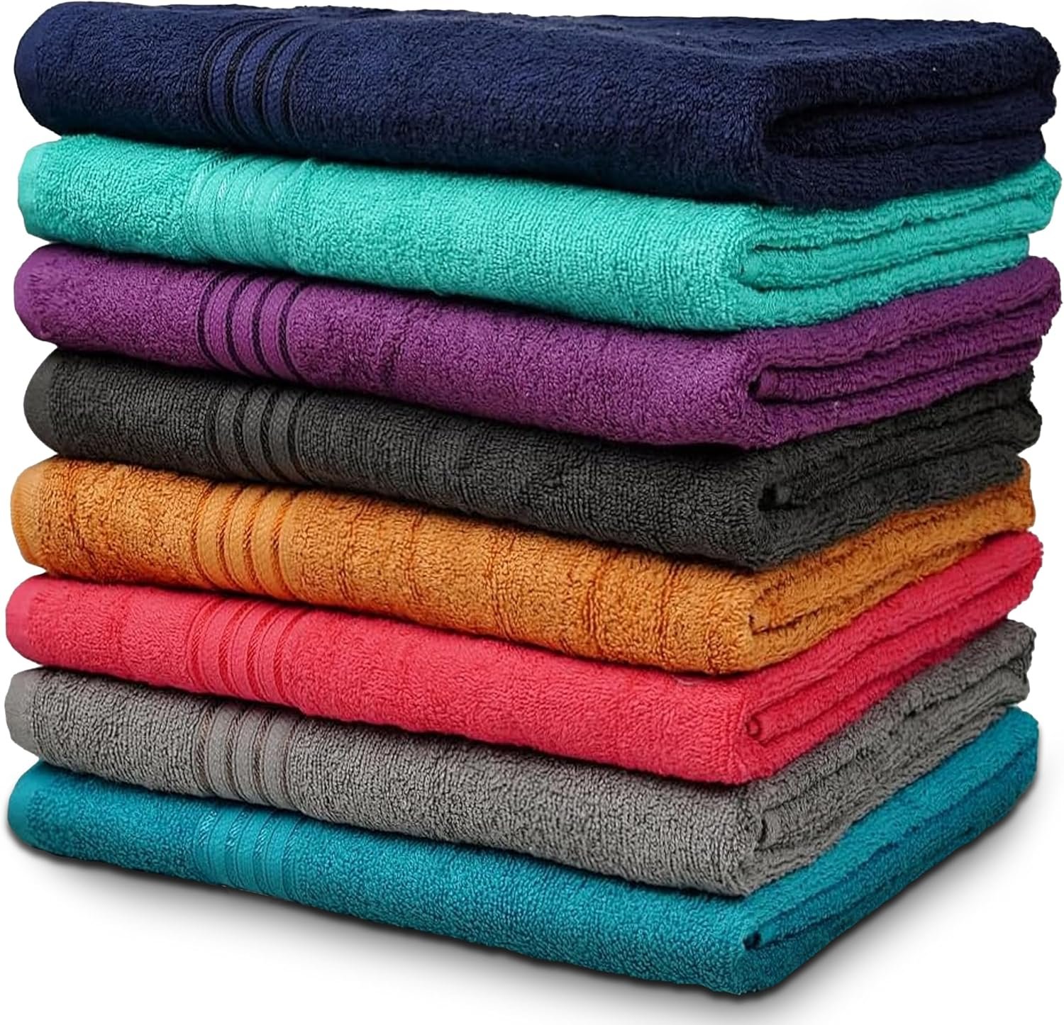 Premium Multicolor Bath Towels 27 x 54 Inches - 500 GSM (8 Pack)