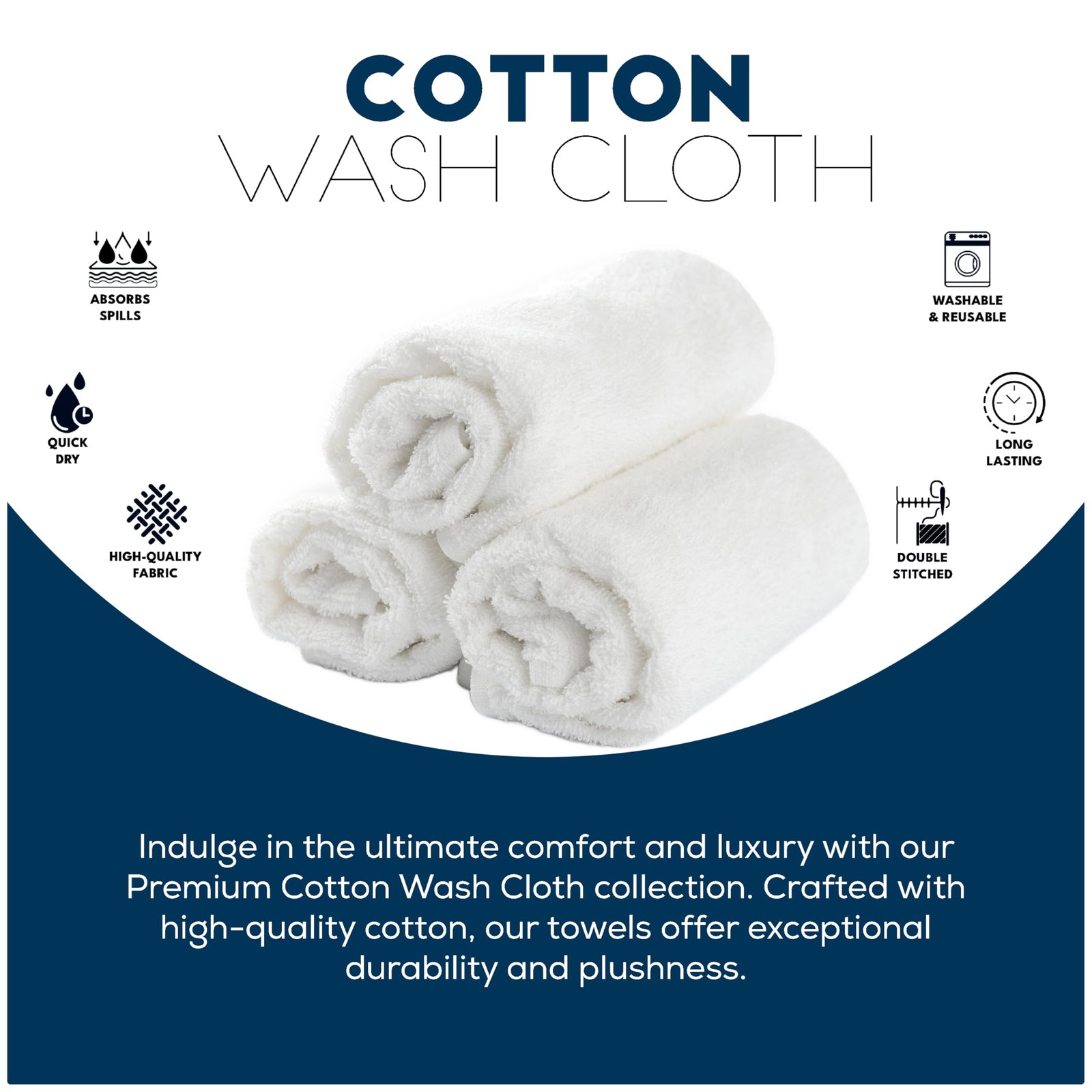 Standard White Washcloths 12 x 12 Inches - 1 lb/dz - Image 2